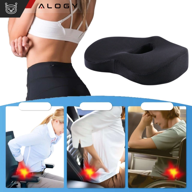 Poduszka ortopedyczna do siedzenia Alogy Seat Pillow do auta na krzesło do biurka siedzisko na fotel z pianką Memory Foam zapamiętująca Czarna