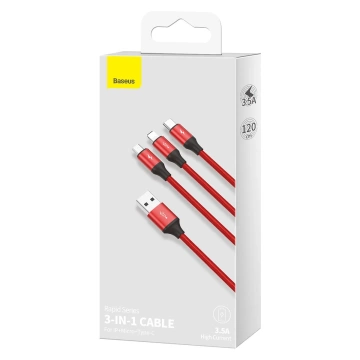 Baseus 3in1-Kabel mit USB-Anschlüssen - USB Typ C / Lightning / Micro-USB 1,2 m, 3,5 A rot (CAJS000009)