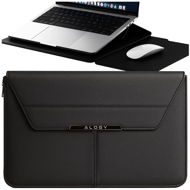 Torba na laptopa Alogy FlexCase Pro wielofunkcyjna rozkładana z podstawką i podkładką na myszkę do Macbooka 15 / 15.6 / 16.1" Czarna