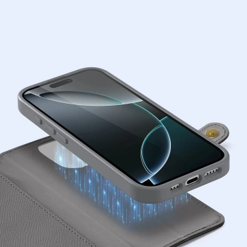 iPhone 16 Pro Dux Ducis Lawa Lederhülle mit MagSafe Wallet Grau