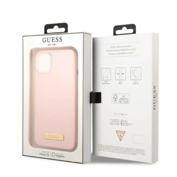 Etui Guess GUHMP13MSBPLP für Apple iPhone 13 6,1" różowy/pink Hard Case Silicone Logo Plate MagSafe