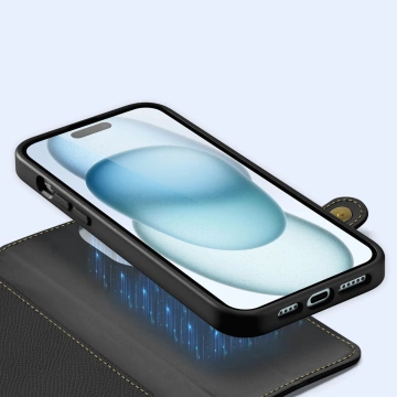 iPhone 15 Dux Ducis Lawa Leder Wallet Case MagSafe Schwarz