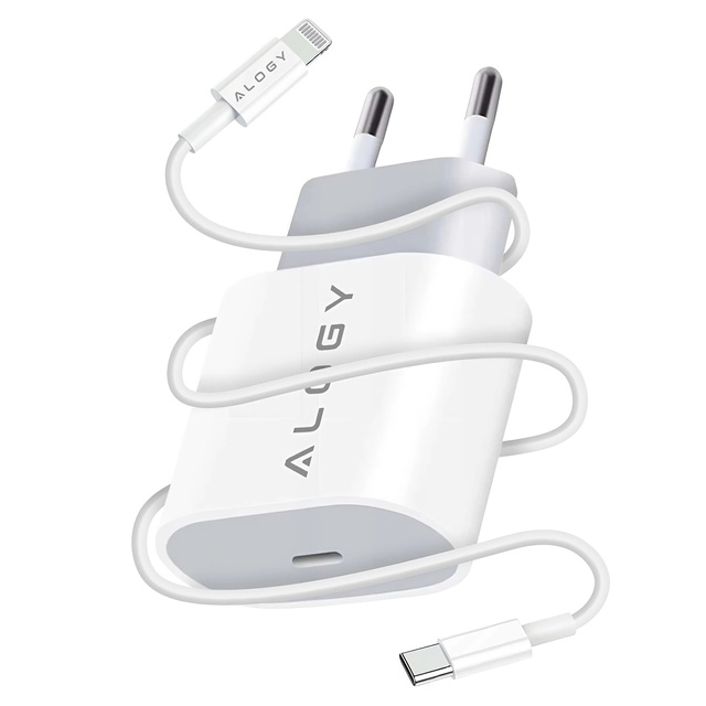 Ładowarka sieciowa Alogy szybka USB-C PD 20W + Kabel 1m przewód Lightning do iPhone Biały
