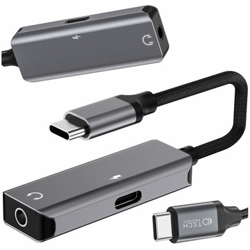 USB-C-auf-Mini-Jack-3,5-mm-Adapter, USB-C-Typ-C-Adapter zum Musikhören und Aufladen, Grau