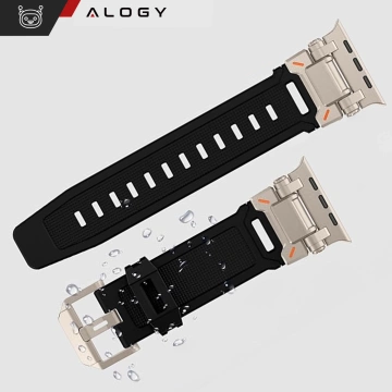Alogy Luxus-Metall-TPU-Armband für Apple Watch 42/44/45/49 mm, Schwarz