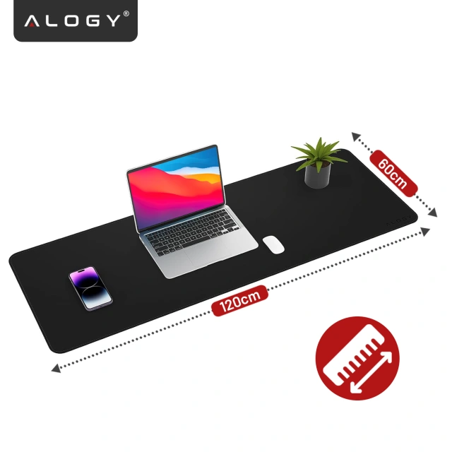 Podkładka na biurko 120×60 cm – antypoślizgowa mata ochronna z eleganckiej ekoskóry PU, pod mysz i klawiaturę, stylowa i trwała – Alogy WorkMat™ Czarna