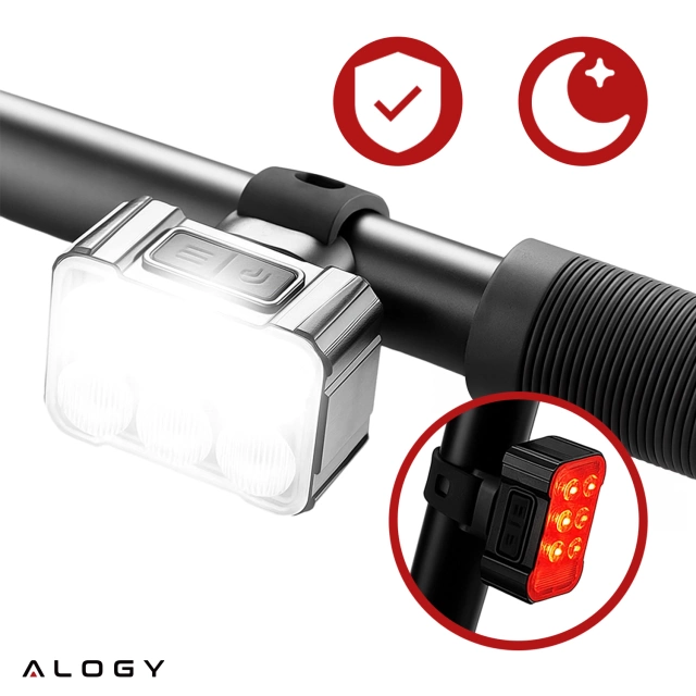 Lampka rowerowa LED Alogy SafeRide™ Lights Latarka na rower wodoodporne światło światełko na przód i tył przednia tylna 2 sztuki