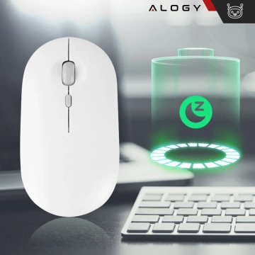 Alogy kabellose Maus, kleine ergonomische Maus für Laptop-PC, Bluetooth 2,4 GHz, leise, weiß