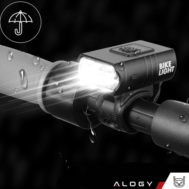 Lampka Rowerowa Przednia LED 800 lm, Wodoodporna, 2-LED Światełko Oświetlenie na Rower, Alogy – Czarna