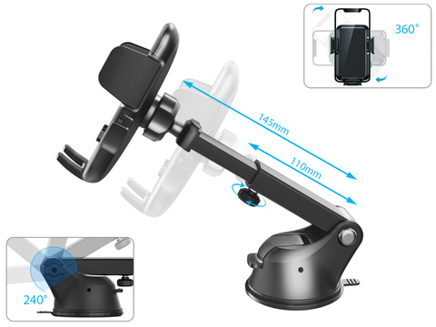 Autotelefonhalter 2in1 Alogie an der Windschutzscheibe zum Armaturenbrettgitter Schwarz