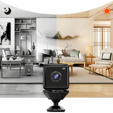 Panoramakamera Mini-Digitalkamera Spy Nanny Mikrofon 4K UHD Full HD Micro SD Schwarz