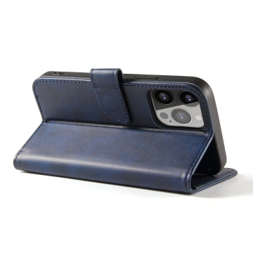 Magnetic Phone Case für iPhone 13 Pro Max elegantes Cover mit Flip-Cover und Standfunktion blau