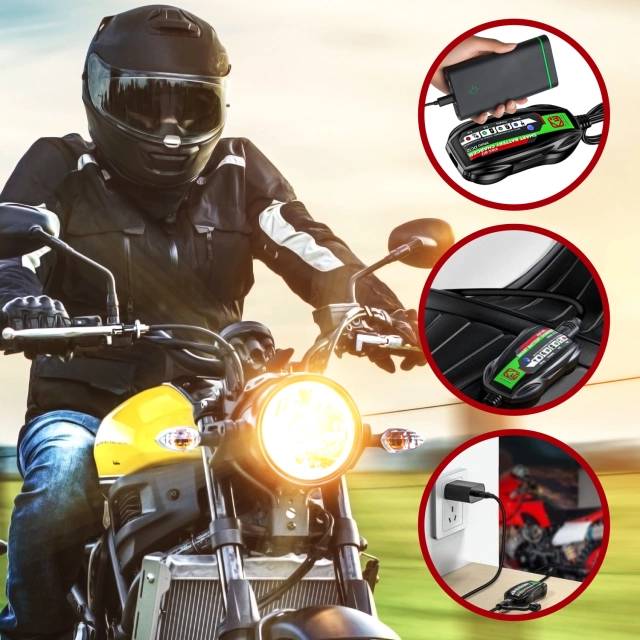 Ładowarka do Akumulatorów Motocyklowych Kewig B12 – Prostownik Mini z Podłączeniem do Akumulatora, USB-C z Gniazdka lub Powerbanku, Inteligentna z Zabezpieczeniami