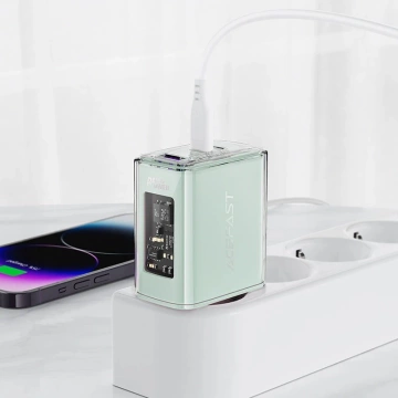 Acefast A45 GaN 65W Wandladegerät 3 USB-Anschlüsse (1xUSB, 2xUSB-C) Grau