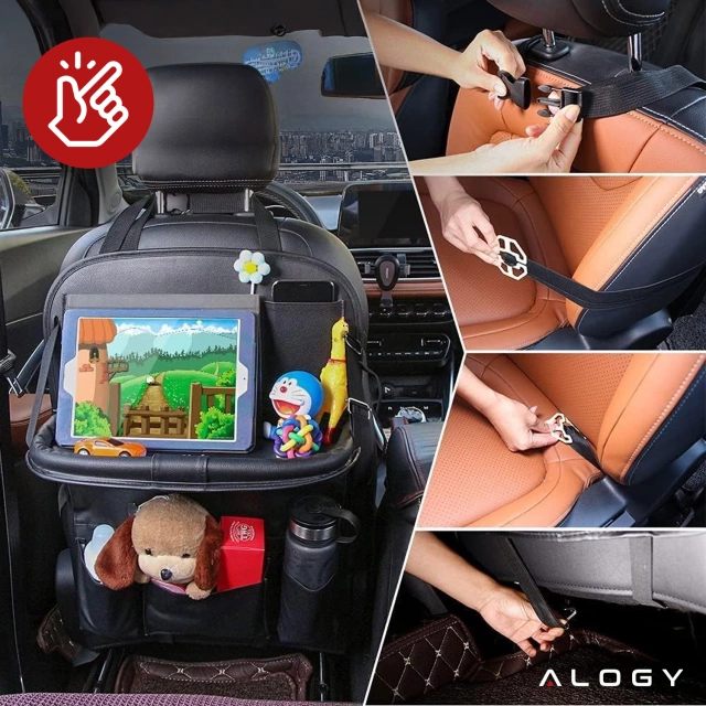 Organizer do samochodu auta podróżny stolik ochraniacz na fotel samochodowy tył oparcie siedzenie Alogy Czarny