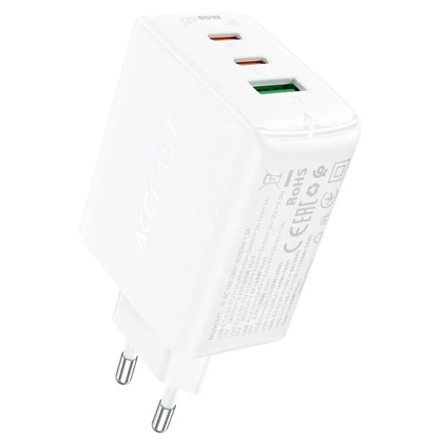 Acefast Fast GaN 65W 2xUSB-C/USB-A PPS PD QC4 Weißes Ladegerät