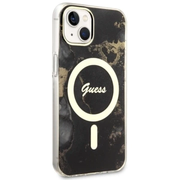 Etui für Telefon Guess GUHMP14MHTMRSK für Apple iPhone 14 Plus 6.7" Czarny/Black Hardcase Golden Marble MagSafe