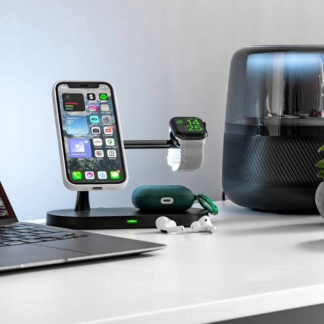 Ładowarka indukcyjna Qi Mag Safe 15W do iPhone Apple Watch AirPods bezprzewodowa 5w1 Stacja dokująca Czarna