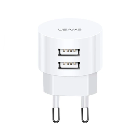 USAMS Wandladegerät 2xUSB T20 2.1A rund (nur Kopf) weiß/weiß Fast Charging CC80TC01 (US-CC080)