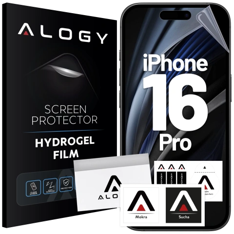 Folia hydrożelowa do Apple iPhone 16 Pro – elastyczna ochrona ekranu, samoregeneracja, pełne dopasowanie i wysoka przejrzystość – Alogy Hydrogel Film™