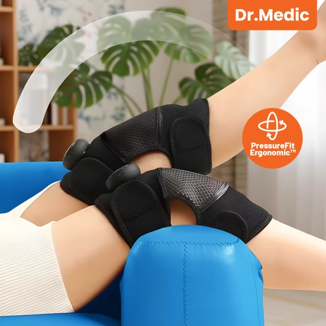 Opaska grzewcza z masażem na kolano, łokieć lub bark – ogrzewanie, ulga w bólu stawów, rehabilitacja, termoterapia – Dr.Medic FlexTherm™ Czarna