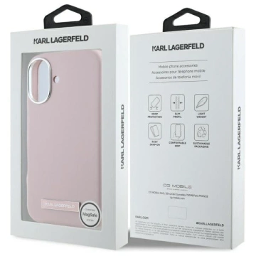 Karl Lagerfeld Hülle für iPhone 16 6,1" Rosa MagSafe Hardcase FW Metallplatte