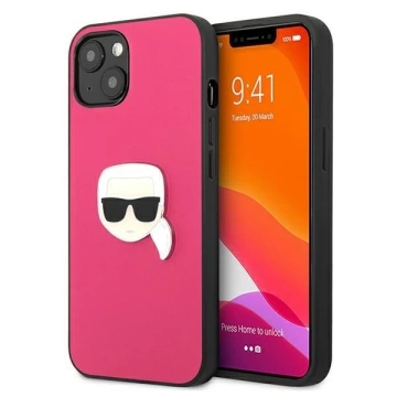 Karl Lagerfeld KLHCP13SPKMP iPhone 13 mini 5,4" różowy/pink Hardcase Leder Ikonik Karl`s Head Metal