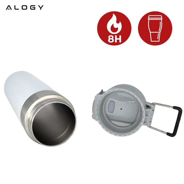 Kubek termiczny Termos Alogy ThermoGo™ 800ml Stalowy Szczelny Pakowny Podróżny do Kawy i Herbaty Sportowy Długo Trzymający Ciepło do Auta i Plecaka Biały