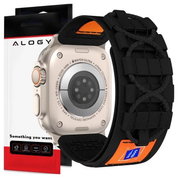 Alogy Nylonarmband mit Klettverschluss für Apple Watch 42/44/45/49 mm Schwarz
