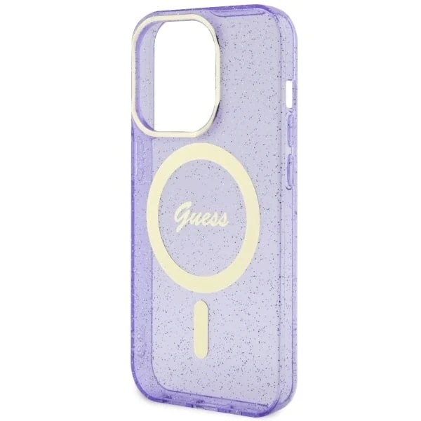 Etui na telefon Guess GUHMP14XHCMCGU do Apple iPhone 14 Pro Max 6,7" purpurowy/purple hardcase Glitter Gold MagSafe