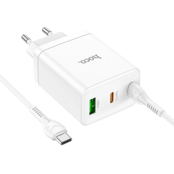 HOCO Wandladegerät 2 x Typ C USB A Kabel Typ C auf Typ C PD QC3.0 3A 35W Weiß