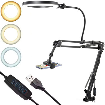 Ring LED Alogy Zeichenlampe mit flexiblem Arm und Schreibtischständer, Telefonhalter, schwarz