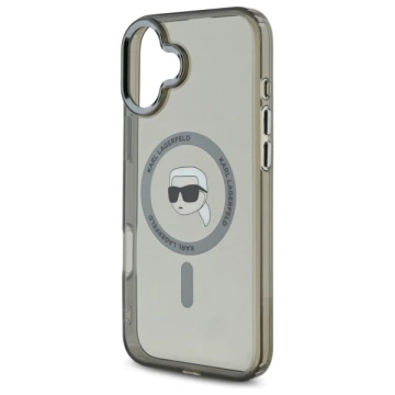 Karl Lagerfeld Hülle für iPhone 16 Plus 6,7" Schwarzes MagSafe Hardcase IML Metal Karl Head
