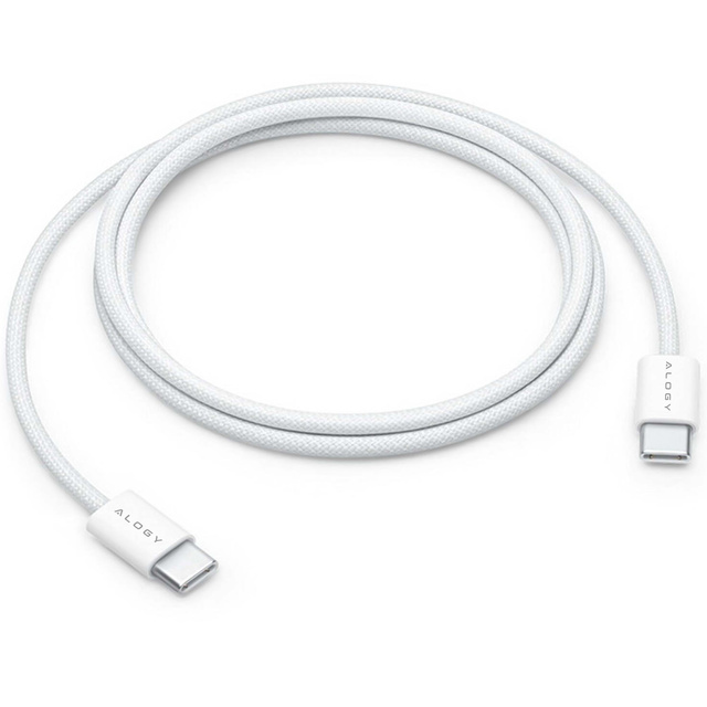 Kabel USB-C typ C mocny szybki 60W PD 1M do iPhone 15/Pro/Max iPad MacBook nylonowy przewód Alogy Biały