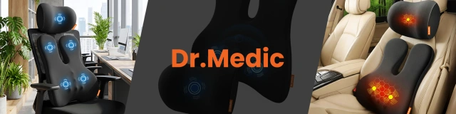 Poduszka Samochodowa 2w1 z Masażem i Podgrzewaniem – ergonomiczne wsparcie szyi, karku, pleców i odcinka lędźwiowego, elektryczny masażer z wibracjami dla kierowcy i pasażera – Dr.Medic RelaxTherapyHeat™