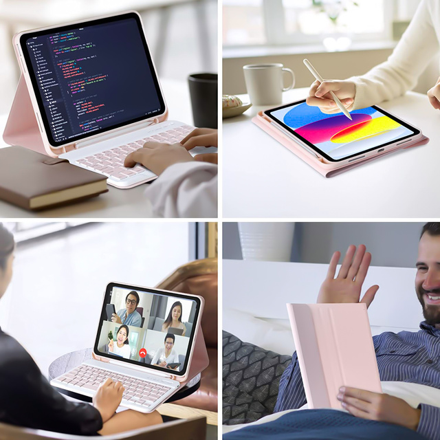 Etui ochronne z klawiatura bezprzewodowa Alogy Keyboard Case z miejscem na rysik do Apple iPad 11 2025 / iPad 10.9 2022 Różowe