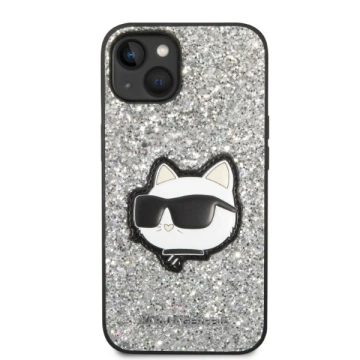 Karl Lagerfeld KLHCP14SG2CPS Handyschutzhülle für Apple iPhone 14 6,1" Silber/Silber Hardcase Glitter Choupette Patch