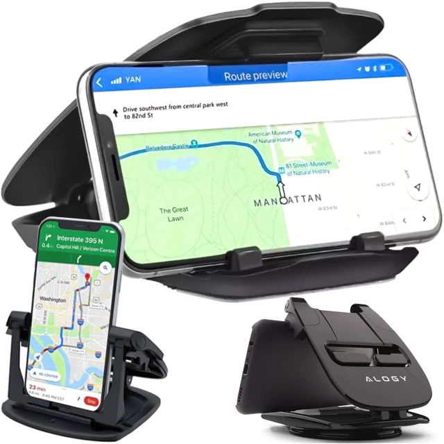 Uchwyt samochodowy na telefon GPS do 6.5" – montaż na kokpit i deskę rozdzielczą, obrót 360°, stabilny i regulowany – Alogy DriveMount™ Czarny