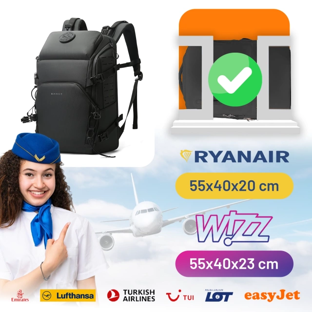 Plecak wodoodporny Bange rozszerzany 36–56L na laptopy do 15.6" – pojemny i wygodny, odporny i oddychający, miejski i turystyczny, idealny do pracy i samolotu, unisex – Czarny