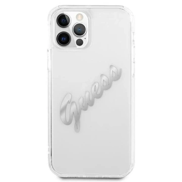 Guess GUHCP12MKTRSVSI iPhone 12/12 Pro 6,1" Transparente Hardcase Vintage Script Silver