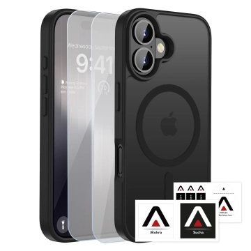 Alogy 3in1 Case Pack™ – Schwarze MagSafe Hybrid-Hülle mit 2 Displayschutzfolien aus gehärtetem Glas für Apple iPhone 17