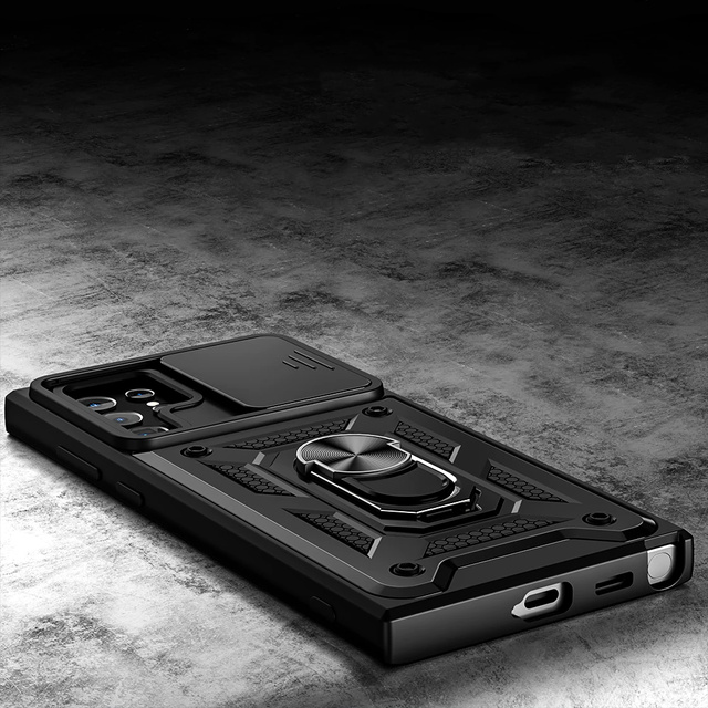 Pancerne etui z osłoną aparatu Alogy Camshield Stand Ring do Samsung Galaxy S22 Ultra czarne