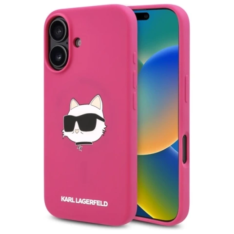 Karl Lagerfeld Hülle für iPhone 16 6,1" Pink/Fuchsia Hardcase Silikon Choupette Head Print MagSafe