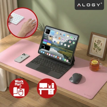 Podkładka na biurko 100×50 cm – antypoślizgowa mata ochronna z eleganckiej ekoskóry PU, pod mysz i klawiaturę, stylowa i trwała – Alogy WorkMat™ Różowa