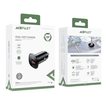 Acefast Autoladegerät 38W USB Typ C / USB, PPS, Power Delivery, Quick Charge 3.0, AFC, FCP schwarz (B1 schwarz)