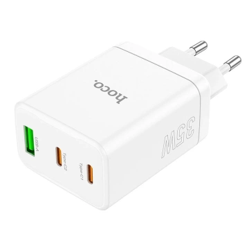 HOCO 2 x Typ C USB A PD QC3.0 3A 35W Wandladegerät Weiß