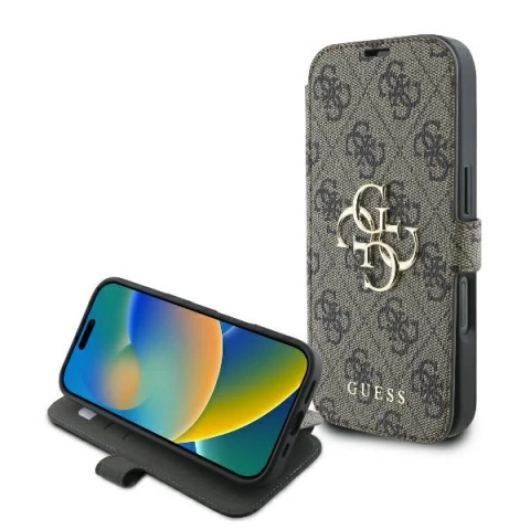 Guess 4G Metal Logo Book Case do iPhone 16 Pro Max – Brown
