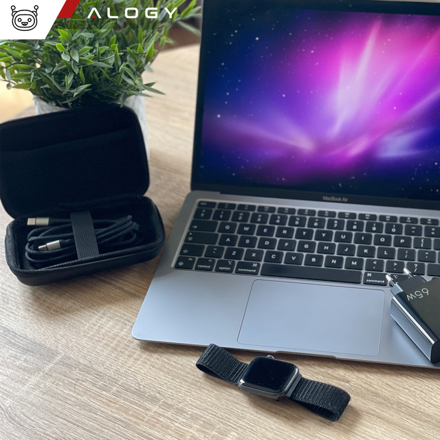 Etui duże zapinane pudełko pokrowiec Alogy Protect uniwersalne na akcesoria słuchawki kabel ładowarkę Czarne