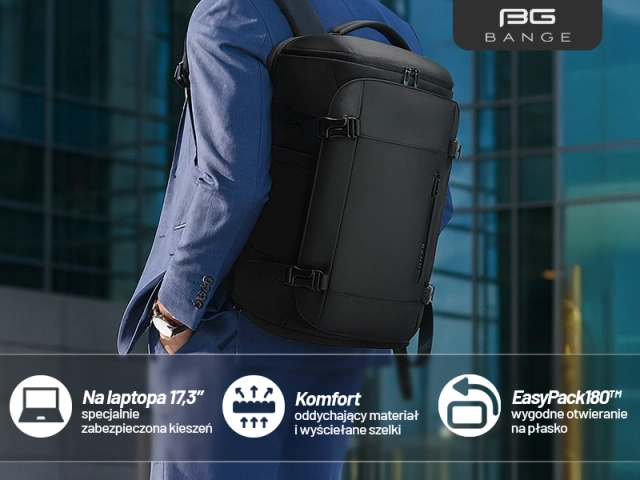 Plecak wodoodporny Bange 28L na laptopy do 17.3" – pojemny i wygodny, miejski i podróżny do pracy i samolotu, z wodoodporną kieszenią na kosmetyki i komorą na buty – Czarny