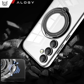 Hülle für Samsung Galaxy S24 Plus Magnetische Hülle Ring Mag Safe Klarer Halter Magnet Alogy Schwarz Klares Glas